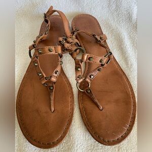 FRYE Carson Ring Thong Gladiator Sandals Womens Size 9.5 M Brown Leather Shoes